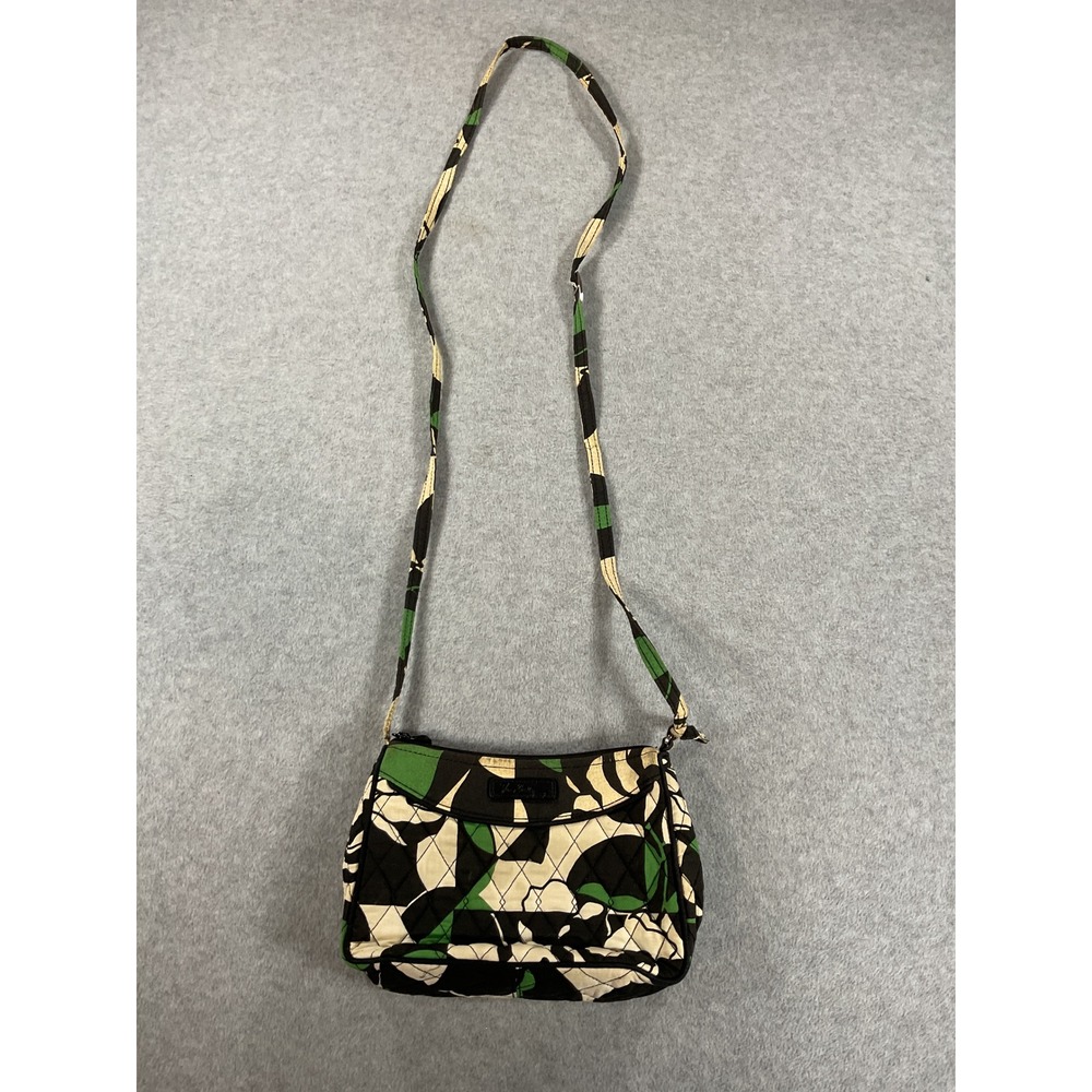 Vera Bradley Night and Day Quilted Cotton Crossbody Bag Black Green Floral Small